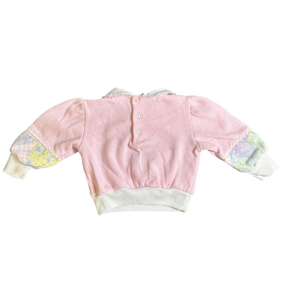 Doe-Spun Vintage Pink Lamb Patchwork Sweatshirt Lace Collar 12 Months - Picture 2 of 10